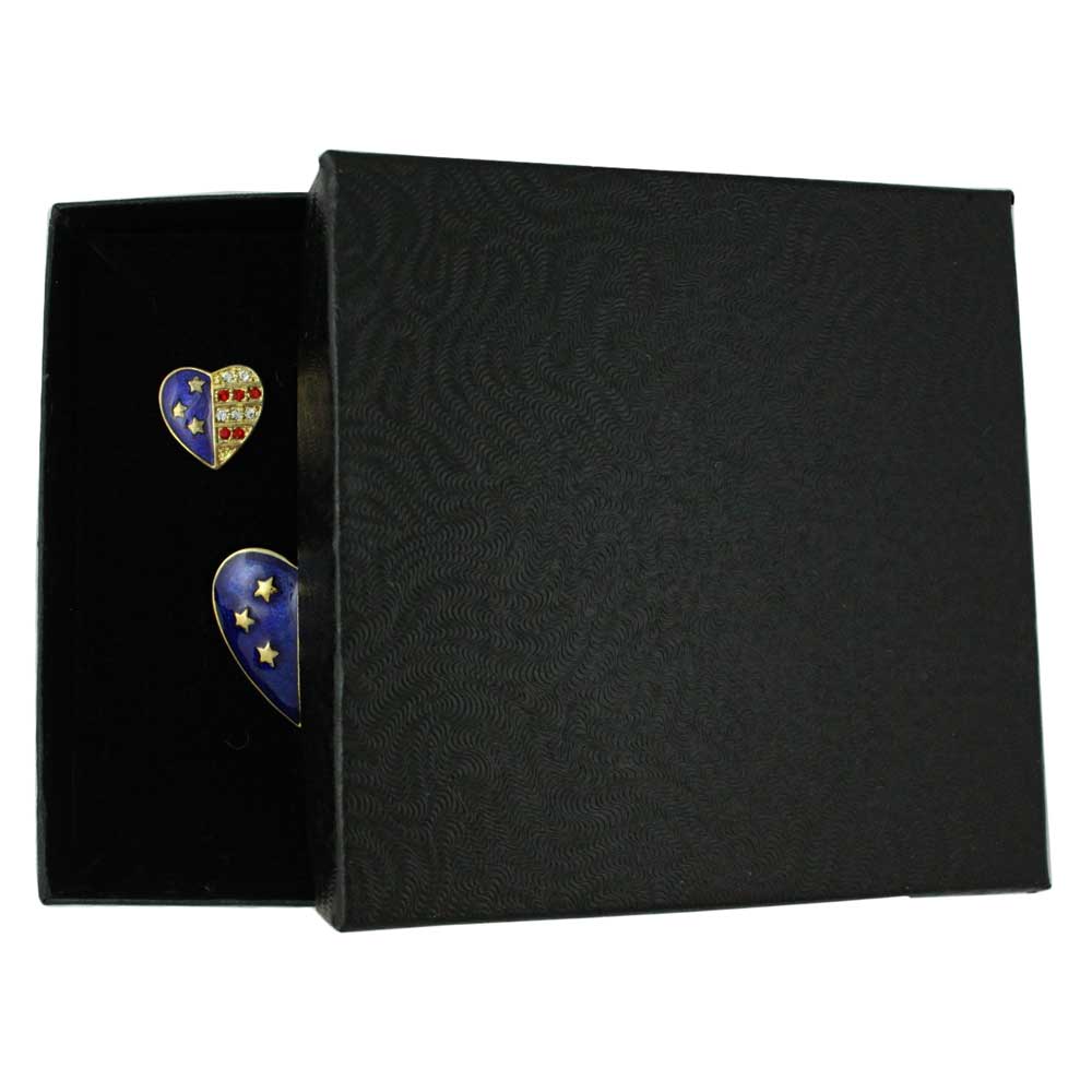 Gold Double Patriotic Heart Brooch Pin and Earring Boxed Set - PRF354BSC - Lilylin Designs