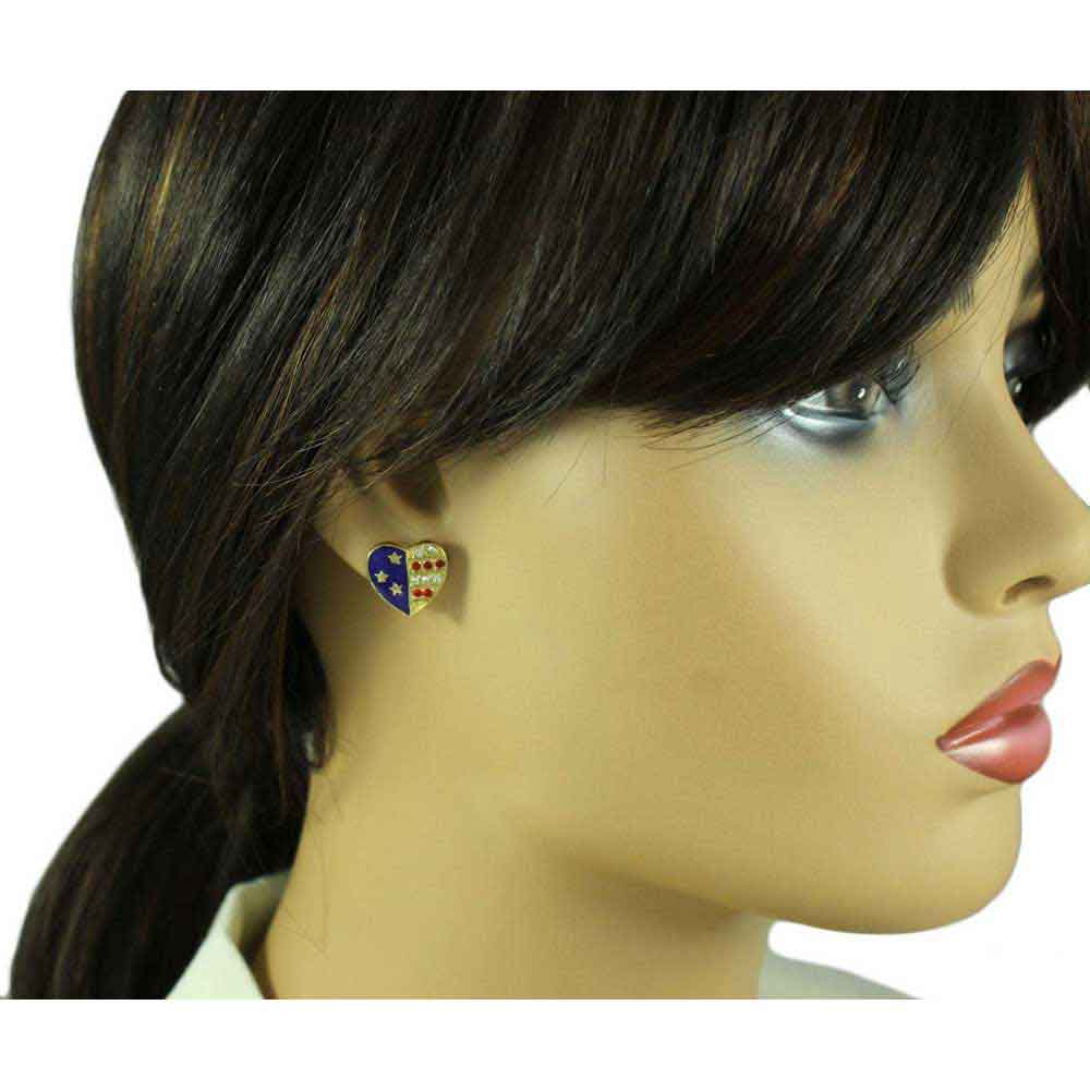 Gold Patriotic Red White Blue Heart Clip Earring - PRF354EC - Lilylin Designs