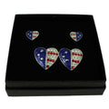 Silver Double Patriotic Hearts Brooch Pin and Earring Set in black box | Lilylin Designs
