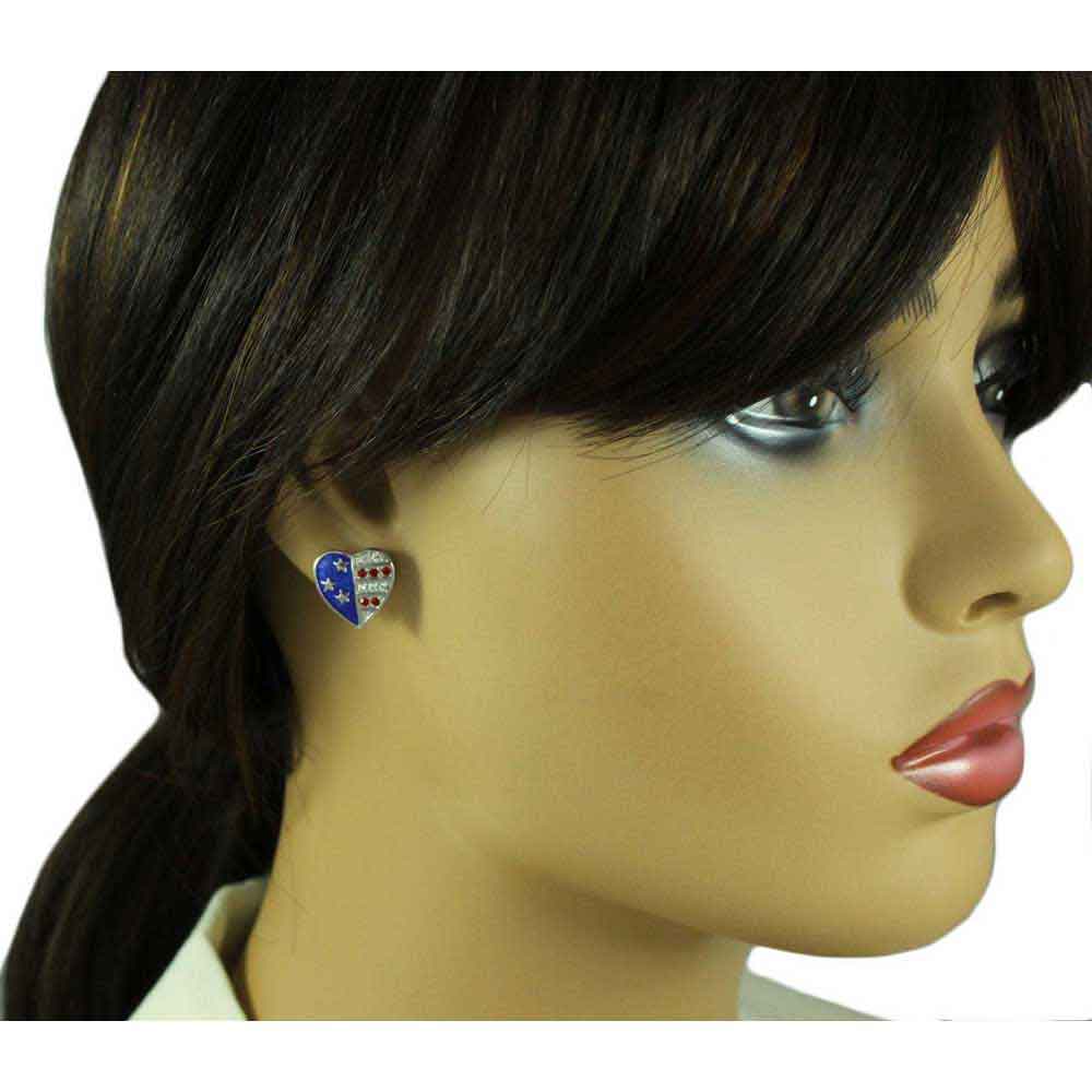 Silver Patriotic Red White Blue Heart Pierced Earring - PRF354SE - Lilylin Designs