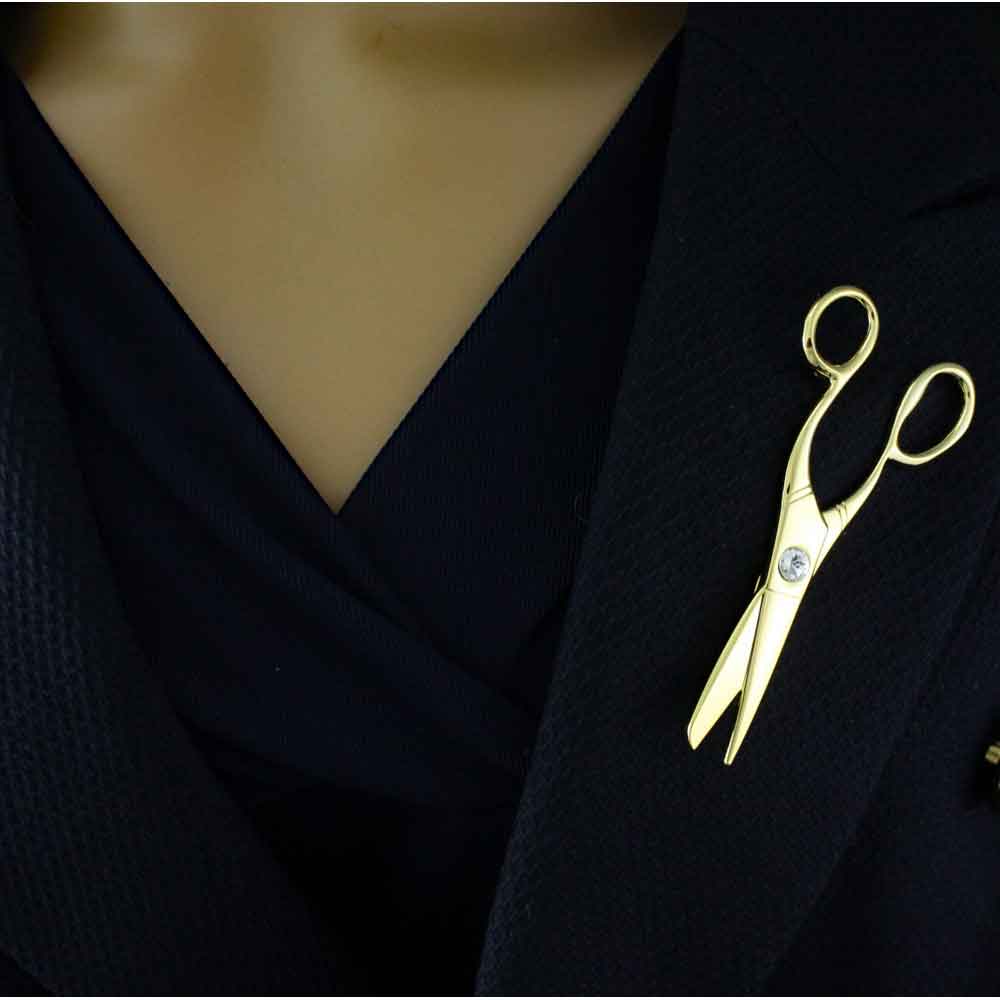 Large Gold - plated Scissors with Crystal Brooch Pin - PRF355 - Lilylin Designs