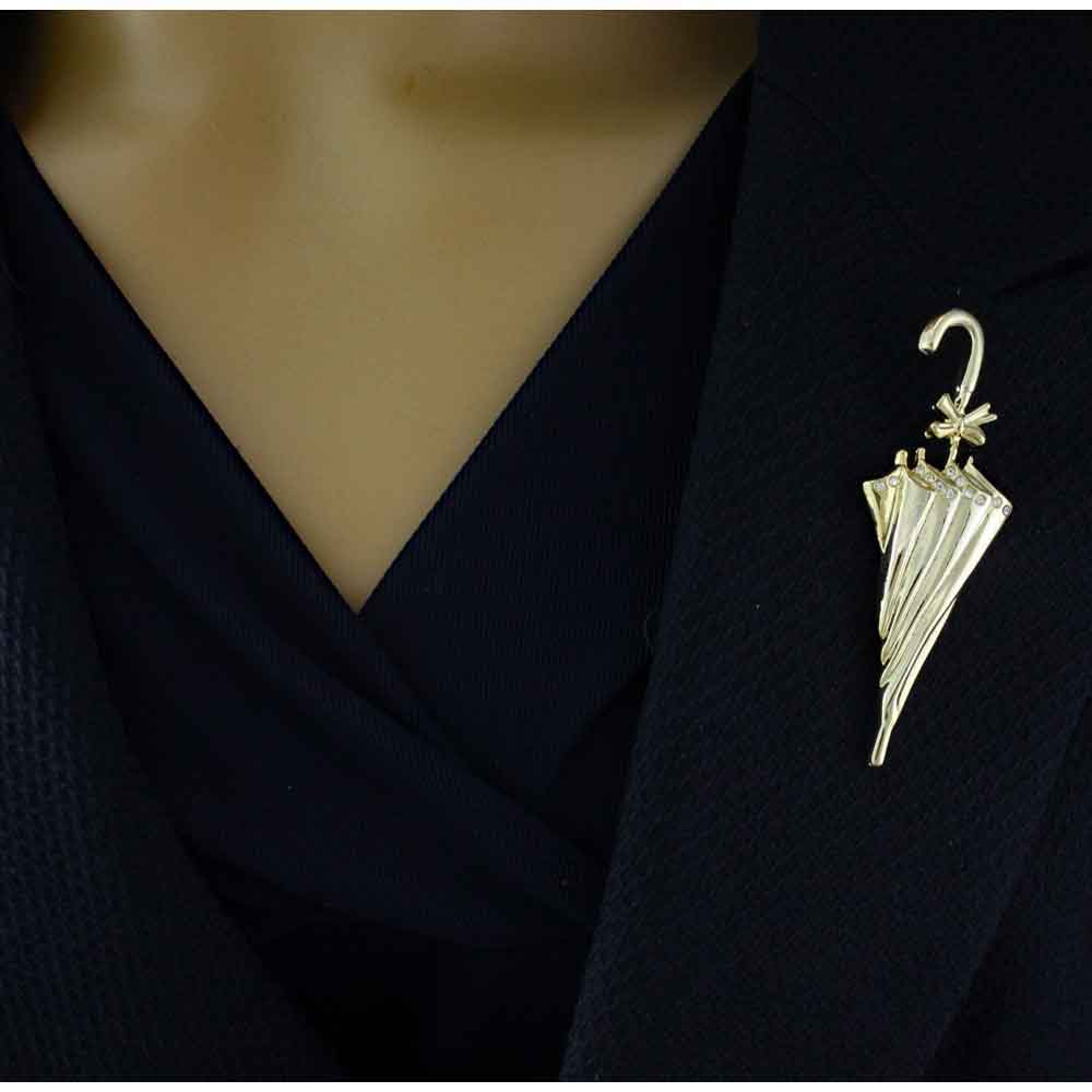 Umbrella with Bow and Crystal Trim Brooch Pin - PRF380 - Lilylin Designs