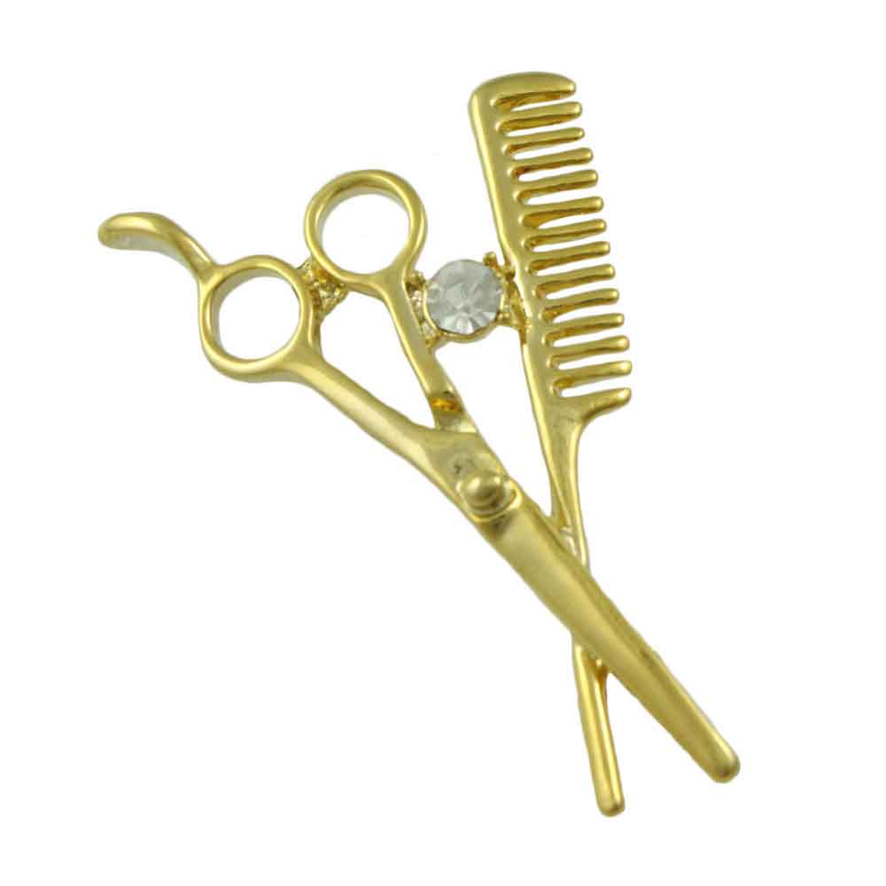 Lilylin Designs Scissors and Comb Brooch Pin with Clear Crystal