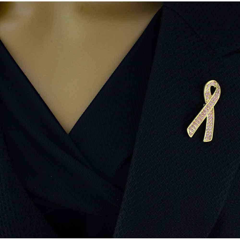 Light Pink Crystal Ribbon Lapel Pin - PRF416P - Lilylin Designs