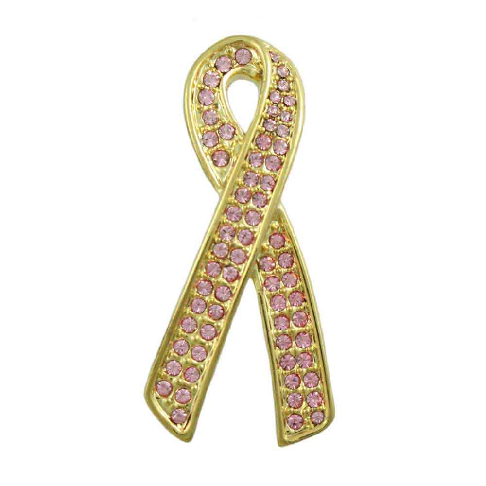 Lilylin Designs Breast Cancer Ribbon Lapel Pin with Light Pink Crystals