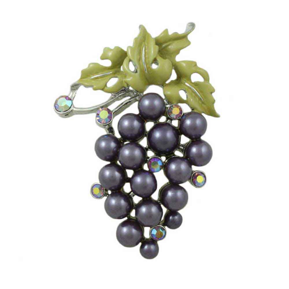 Lilylin Designs Bunch of Purple Pearl Grapes Brooch Pin with Crystals
