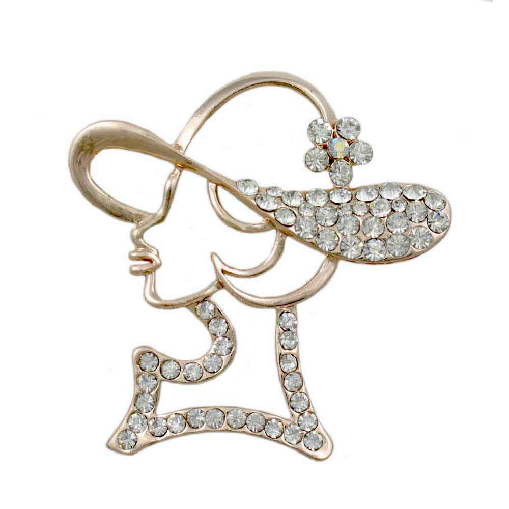 Lilylin Designs Lady's with Crystal Hat Brooch Pin in Rose Gold