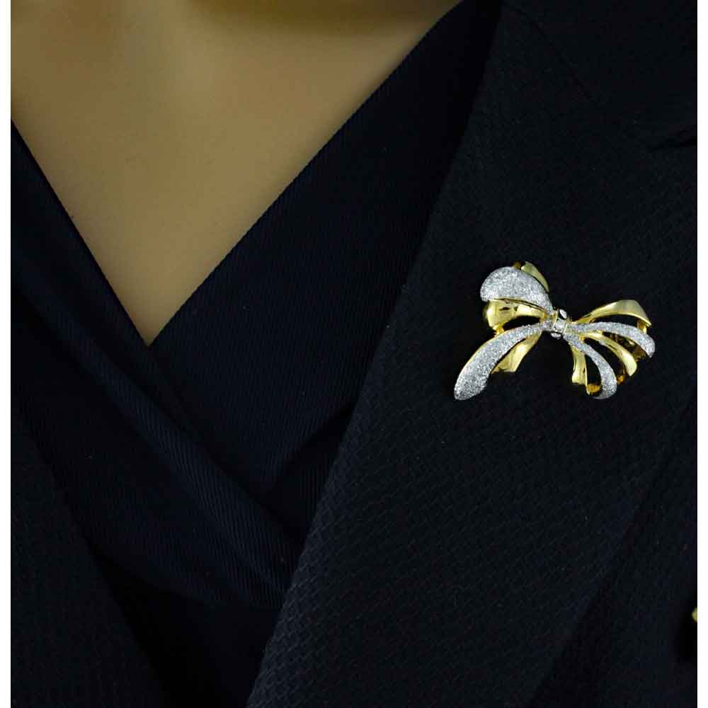 Glitter Bow Brooch Pin with Silver and Gold - plating - PRF537 - Lilylin Designs
