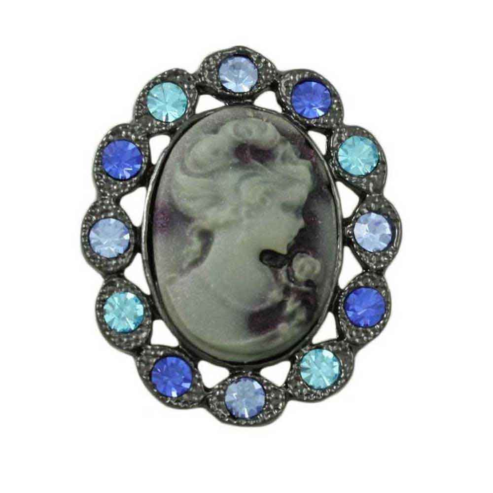 Lilylin Designs Cameo Brooch Pin with Assorted Blue Crystals
