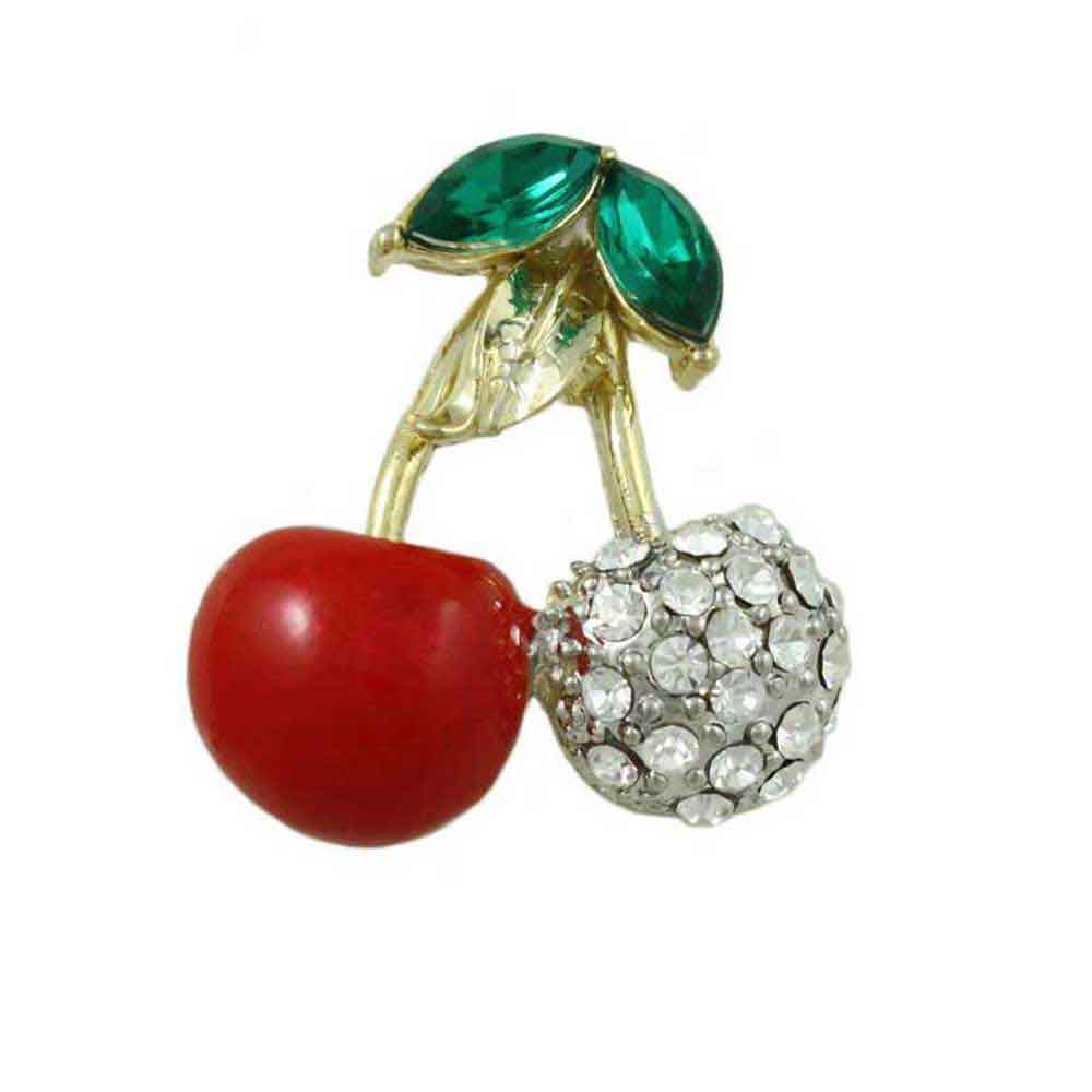 Lilylin Designs Red Enamel and Crystals Cherries Brooch Pin