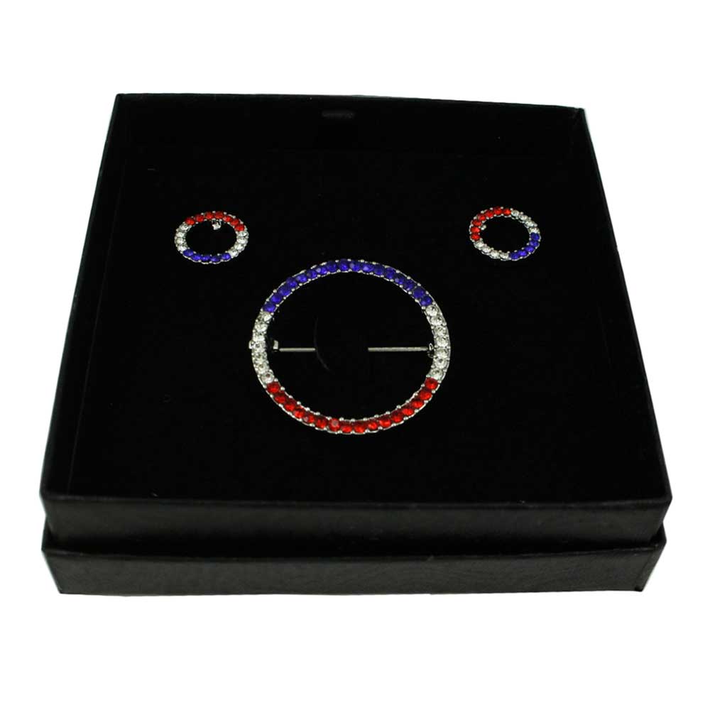 Patriotic Infinity Circle Brooch Pin and Earring Boxed Set - PRF727PBS - Lilylin Designs