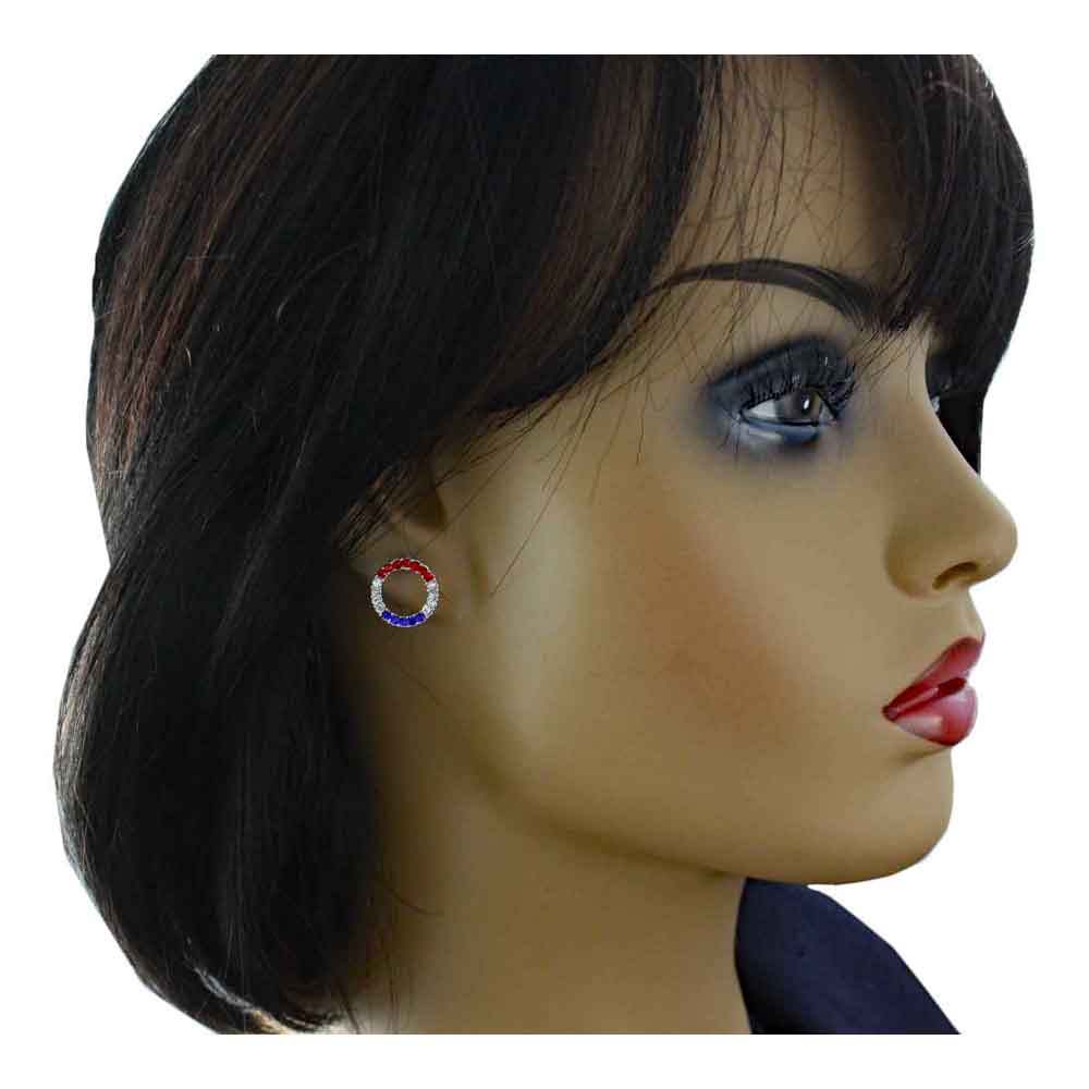Red White Blue Crystal Infinity Circle Pierced Earring - PRF727PE - Lilylin Designs