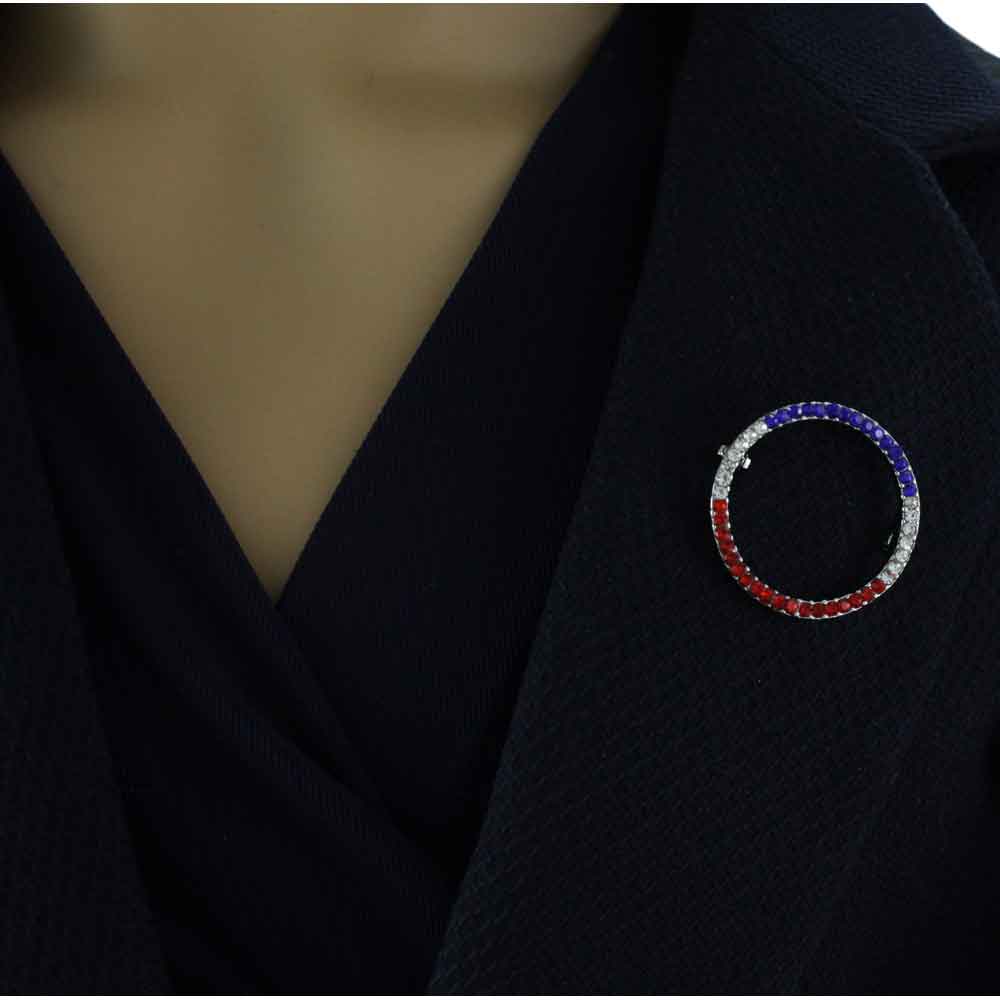 Red White Blue Crystal Infinity Circle Patriotic Brooch Pin - PRF727PP - Lilylin Designs