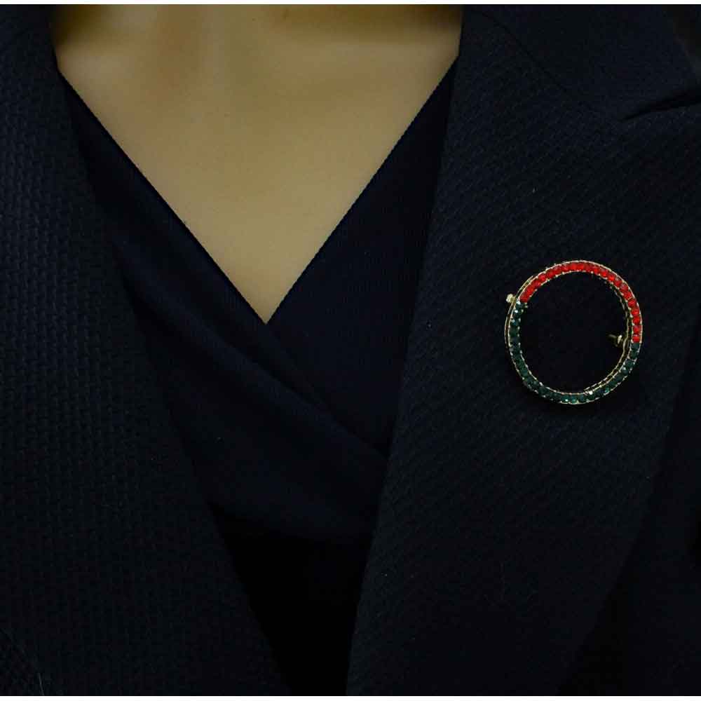 Red and Green Crystal Infinity Circle Christmas Brooch Pin - PRF727RG - Lilylin Designs