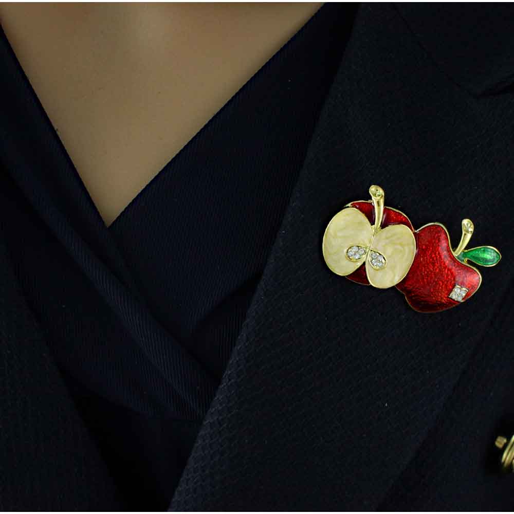 Red and Cream Enamel Split Apple Brooch Pin - PRF810 - Lilylin Designs