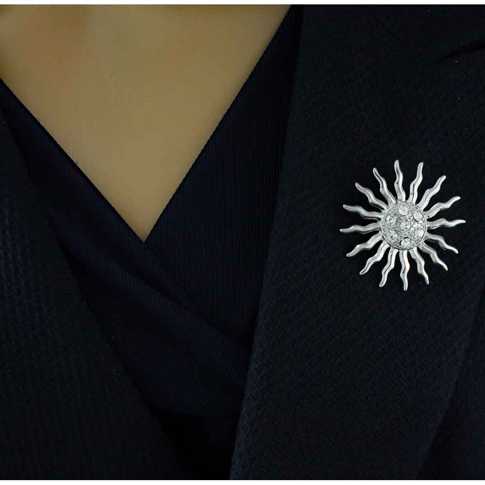 Crystal Sun Brooch Pin with Clear Crystals - PRF821 - Lilylin Designs