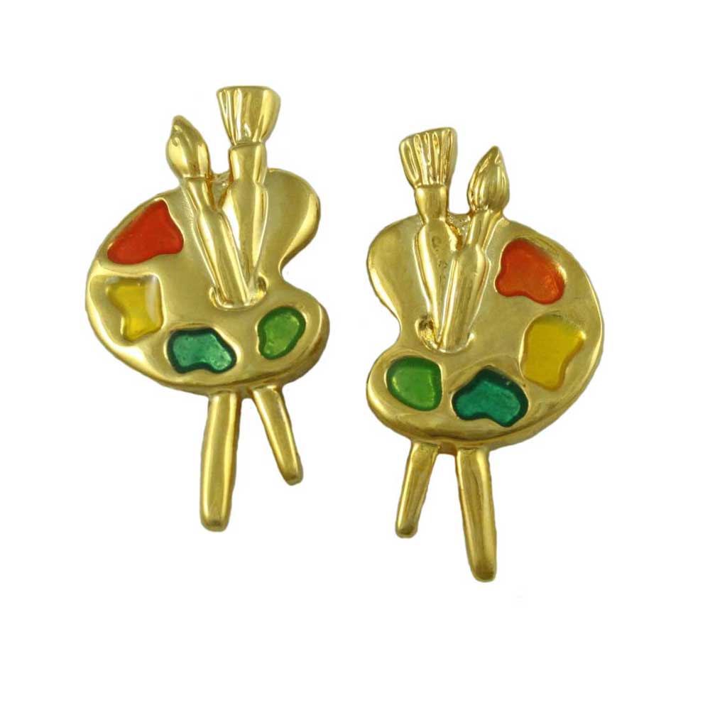 Lilylin Designs Gold Artist Palette with Colorful Paint Clip Earring