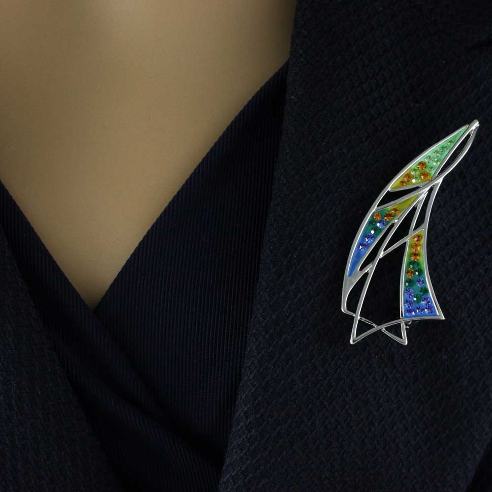 Colorful Enamel and Crystal Sailboat Brooch Pin - PRF911 - Lilylin Designs