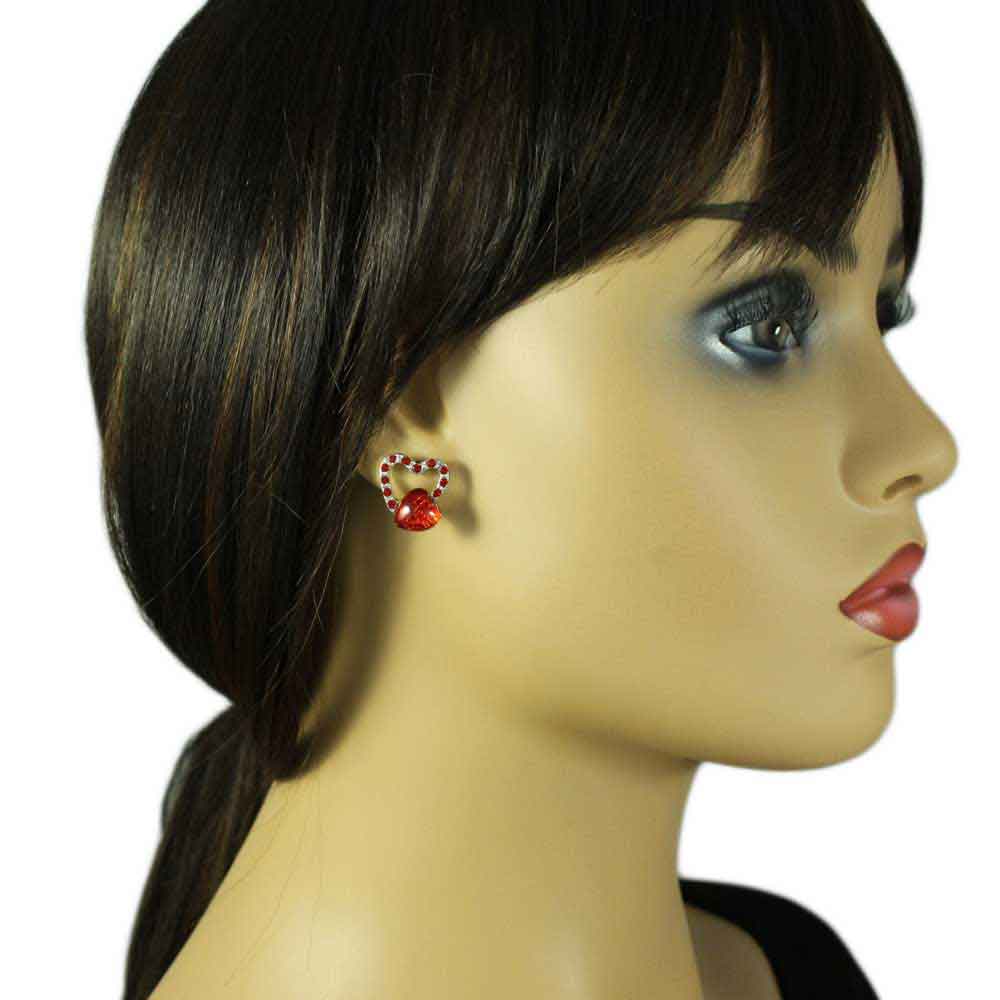 Red Crystal and Acrylic Heart Pierced Earring - PRH135E - Lilylin Designs