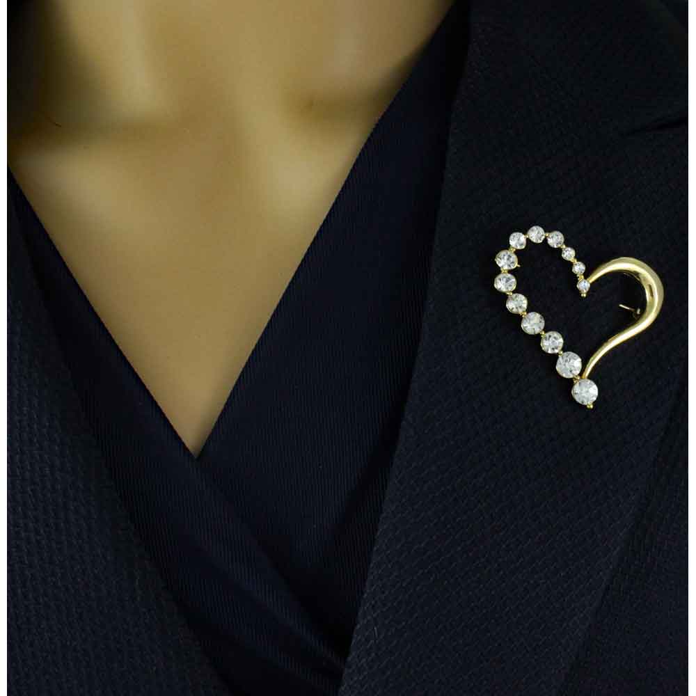 Half Gold Half Crystal Open Heart Brooch Pin - PRH401 - Lilylin Designs