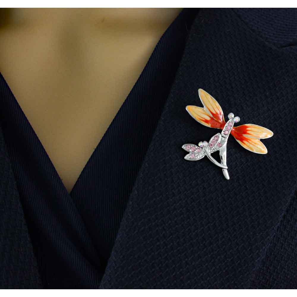 Crystal Dragonfly Brooch Pin and Earring Boxed Set - PRI078FBS - Lilylin Designs