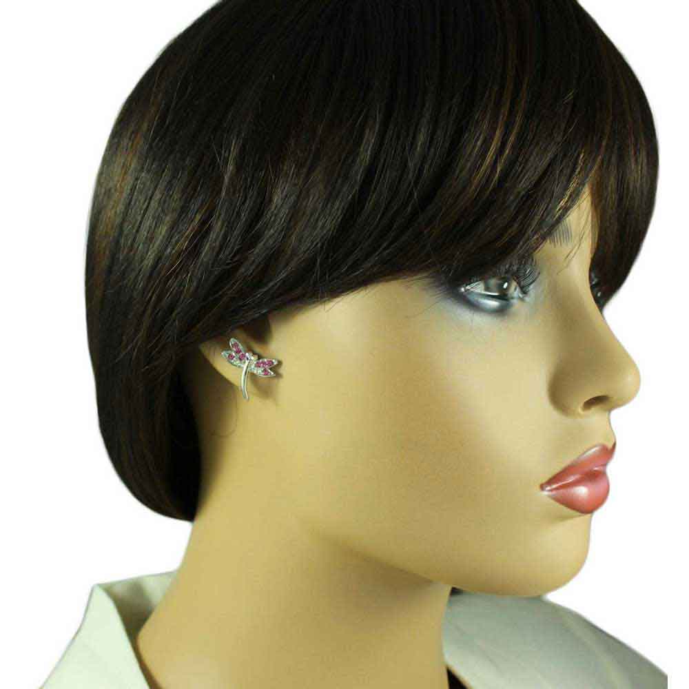 Pink Crystal Dragonfly Stud Pierced Earring - PRI078FE - Lilylin Designs