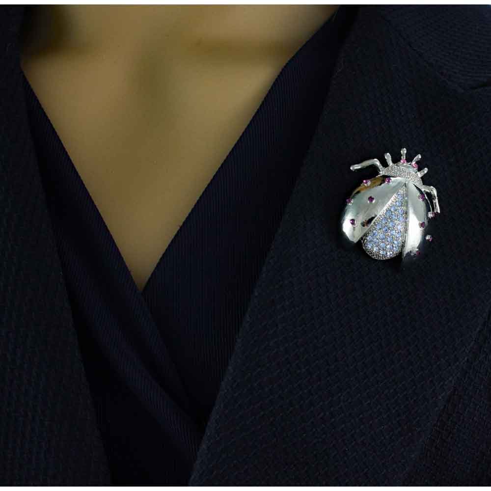 Ladybug Brooch with Light Blue Crystals Pin - PRI170A - Lilylin Designs