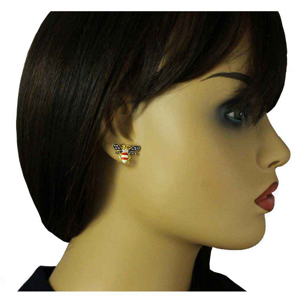 Patriotic Red White and Blue Bee Stud Pierced Earring - PRI172E - Lilylin Designs