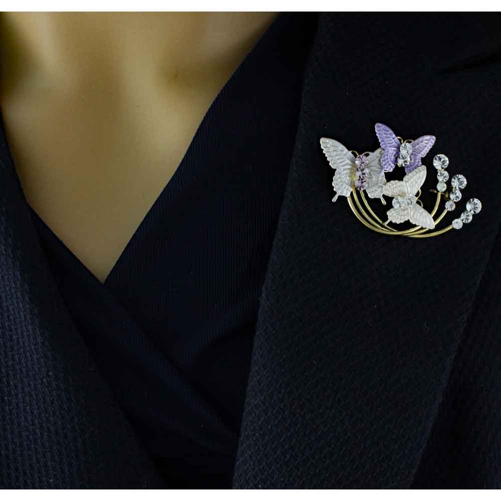 Purple Gray White Enamel Butterflies Brooch Pin - PRI281N - Lilylin Designs