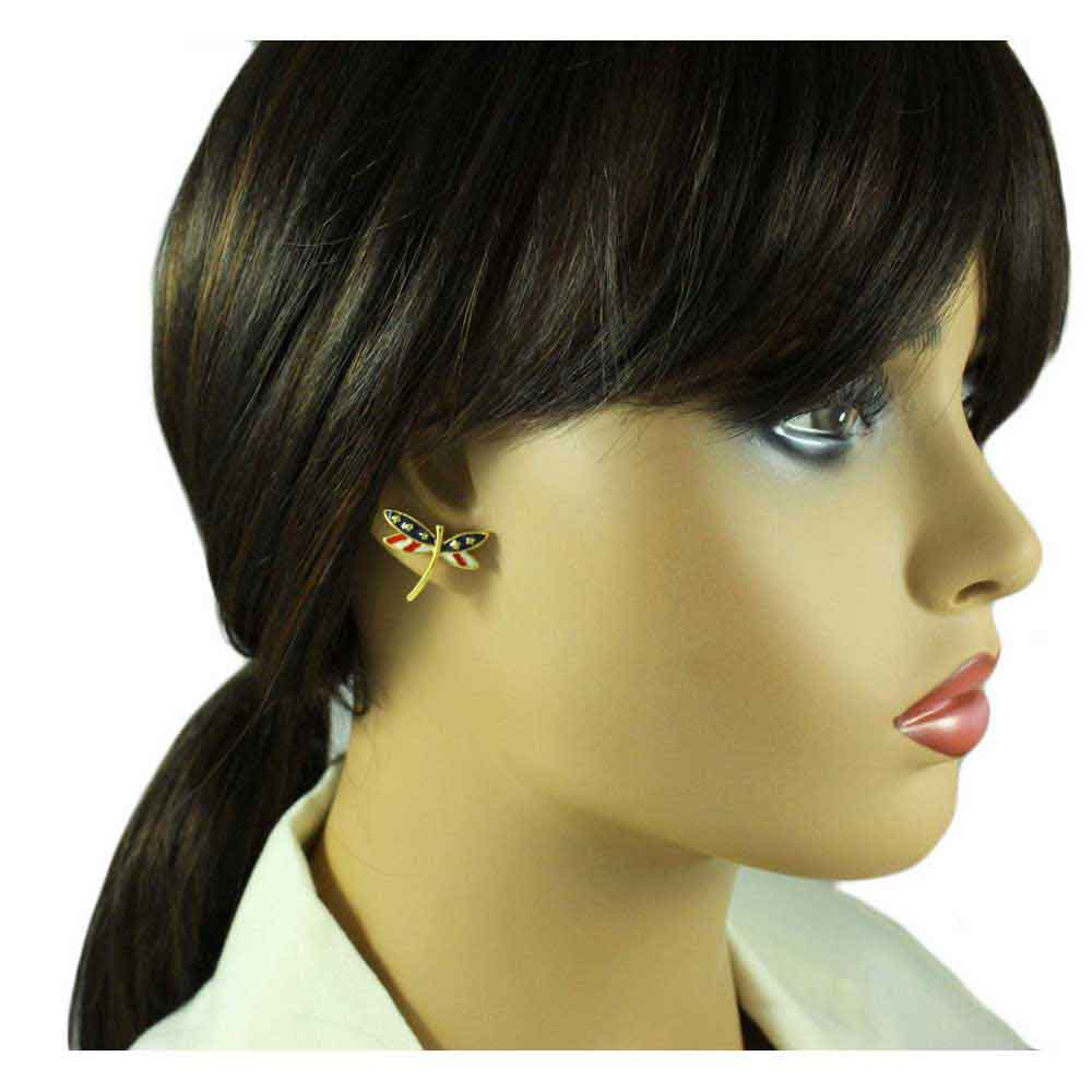 Patriotic Red White and Blue Dragonfly Pierced Earring - PRI978AE - Lilylin Designs