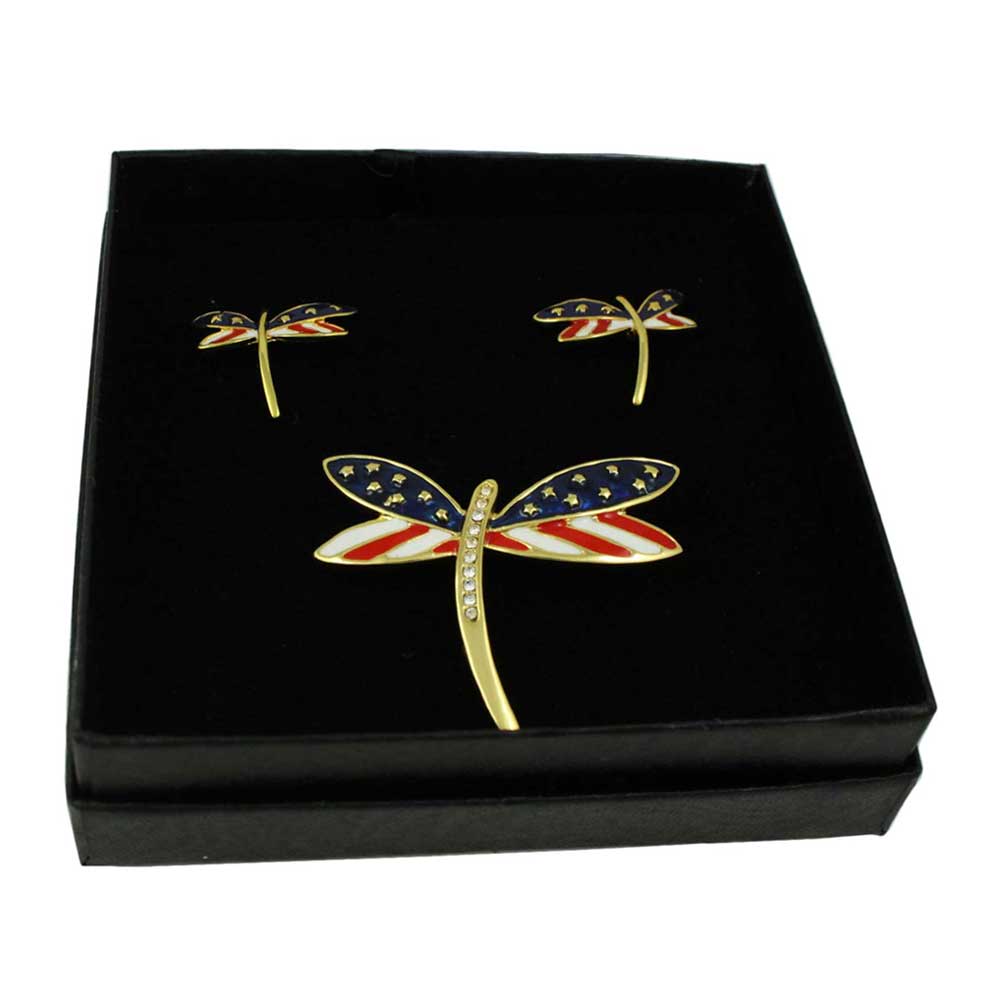 Lilylin Designs Patriotic Bee Brooch Pin and Earring Boxed Gift Set