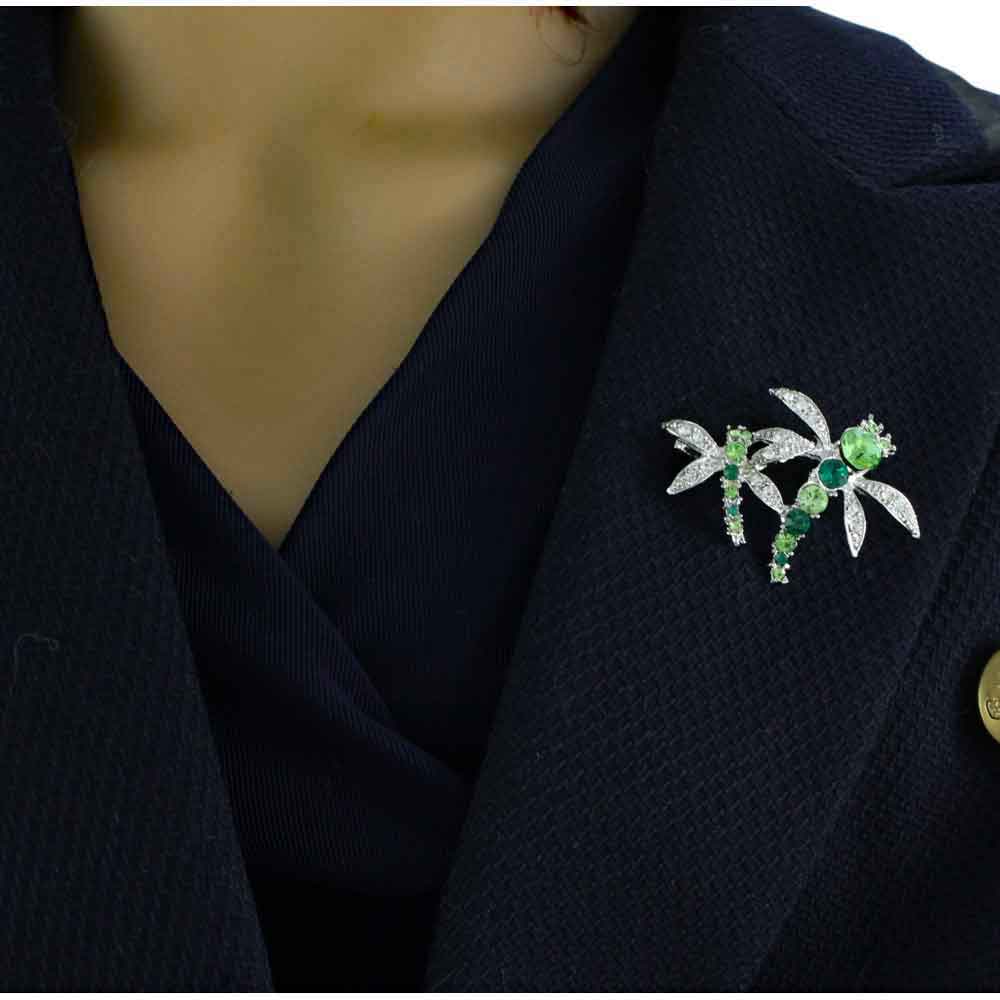 Dark and Light Green Crystal Dragonflies Brooch Pin - PRI978F - Lilylin Designs