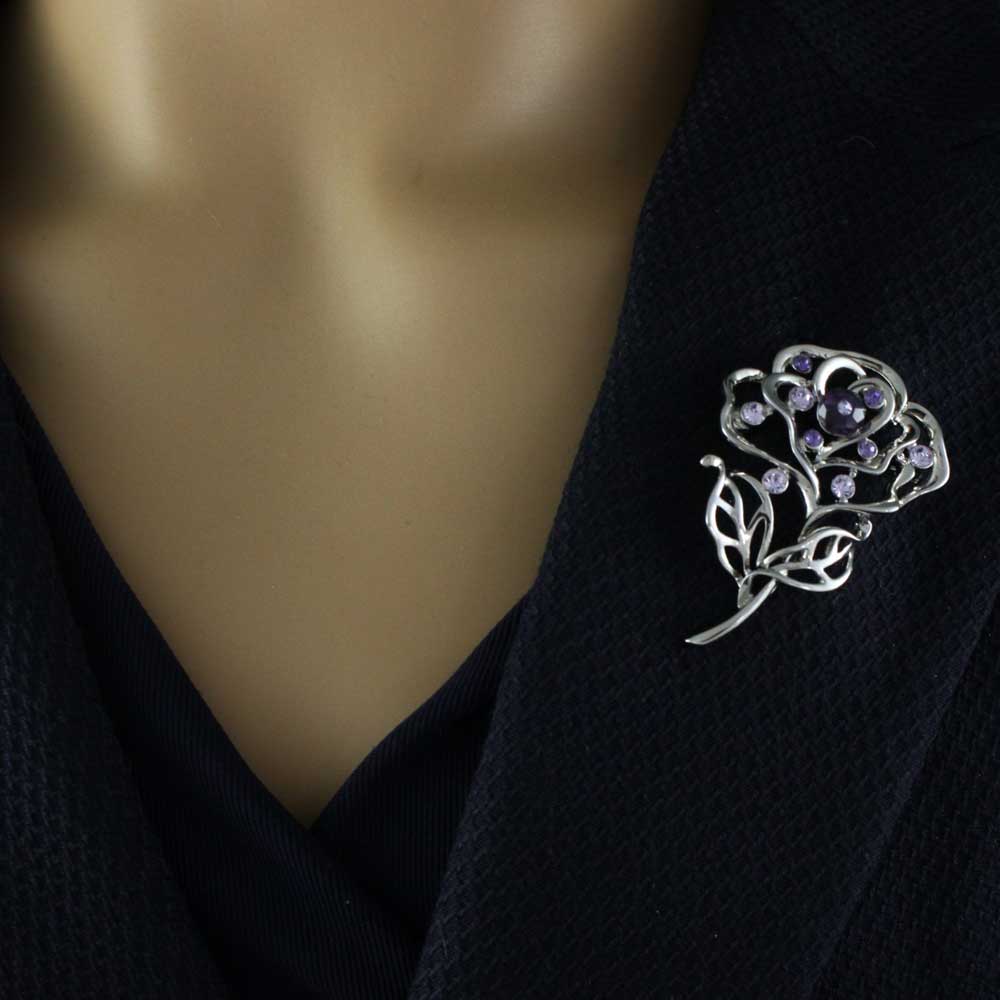 Open Rose with Purple Bead Flower Brooch Pin - PRL030 - Lilylin Designs