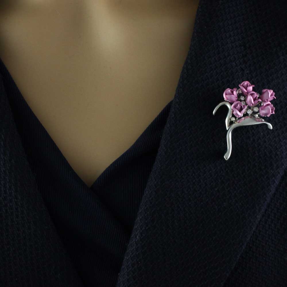 Bouquet of Lavender Rose Buds with Crystals Flower Pin - PRL105SPK - Lilylin Designs