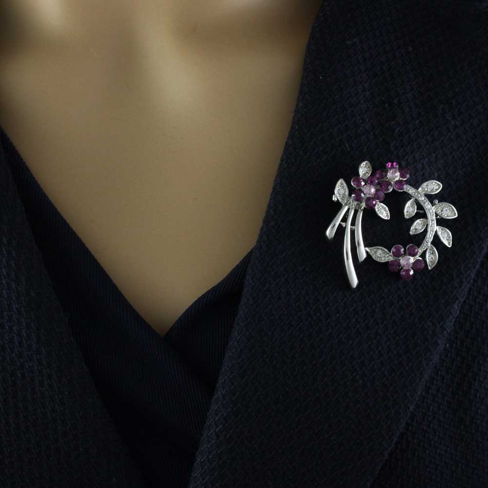 Branch with Purple Crystal Daisies Flower Brooch Pin - PRL123 - Lilylin Designs