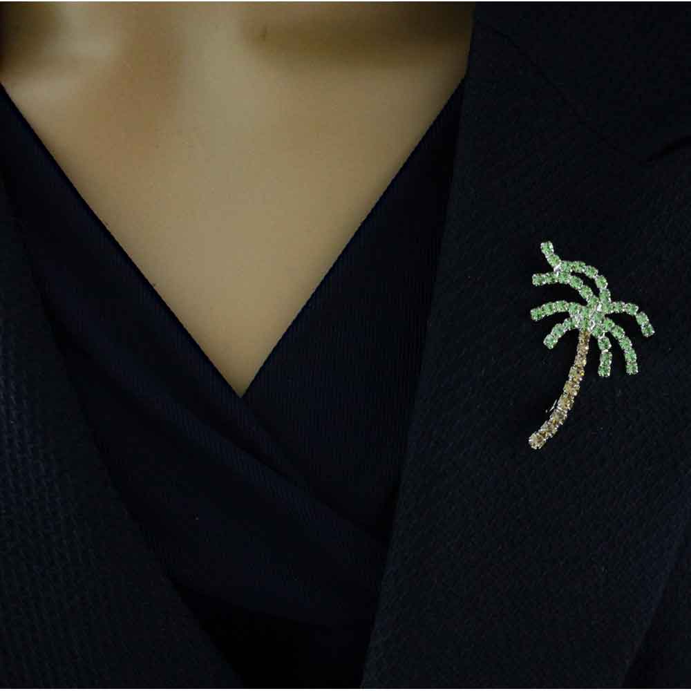 Green and Brown Crystal Palm Tree Brooch Pin - PRL165 - Lilylin Designs