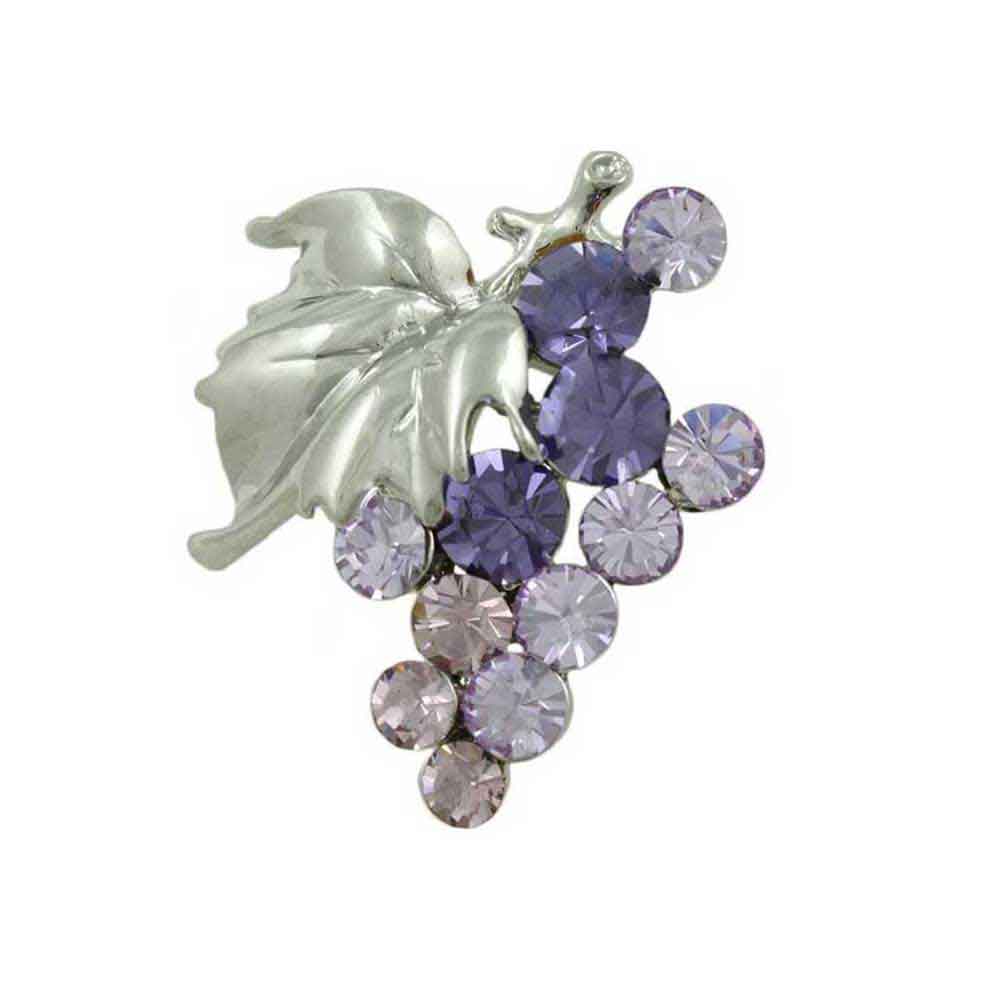 Lilylin Designs Purple Crystal Grapes with Silver Leaf Brooch Pin