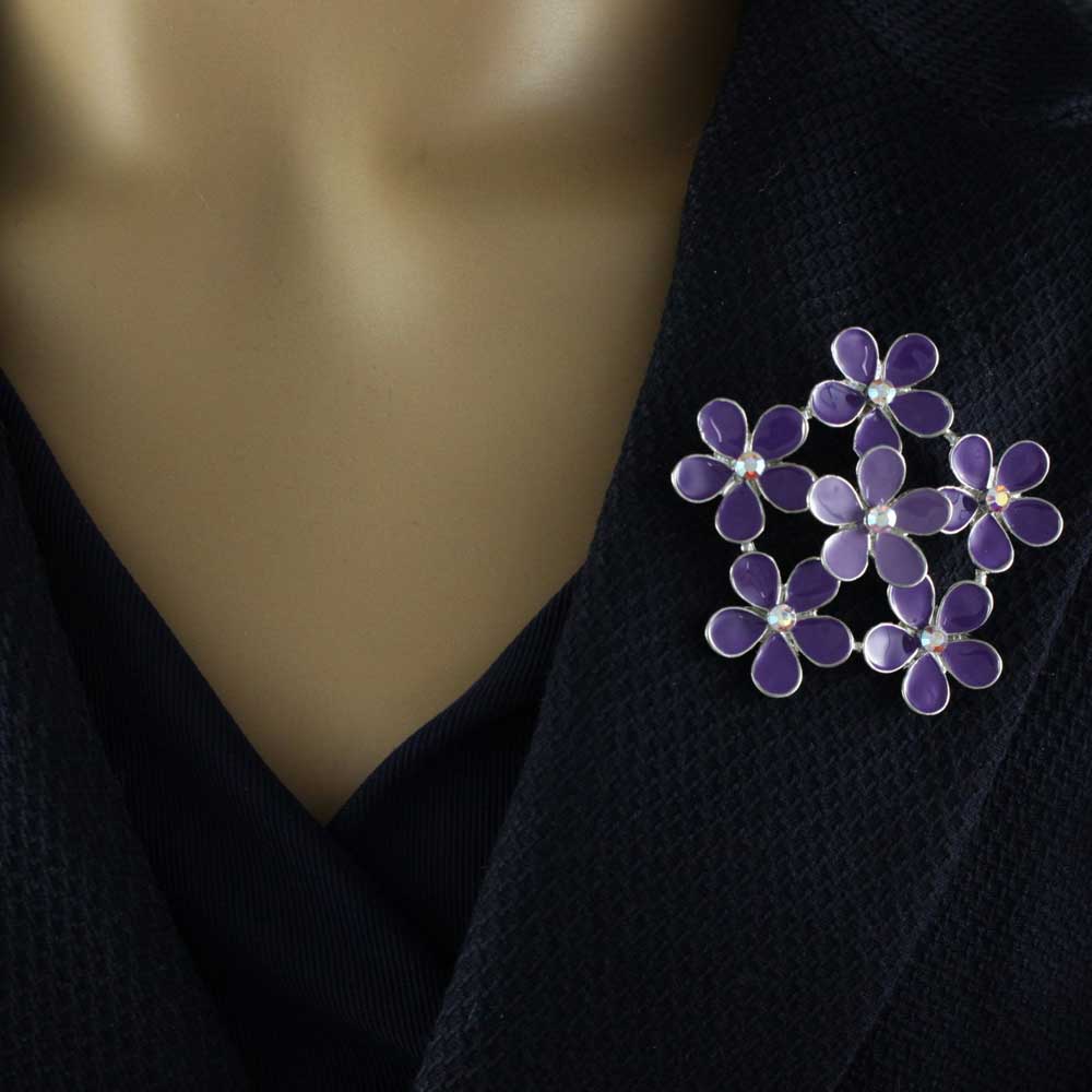 Shades of Purple Daisies Brooch Pin and Earring Set - PRL178BS - Lilylin Designs
