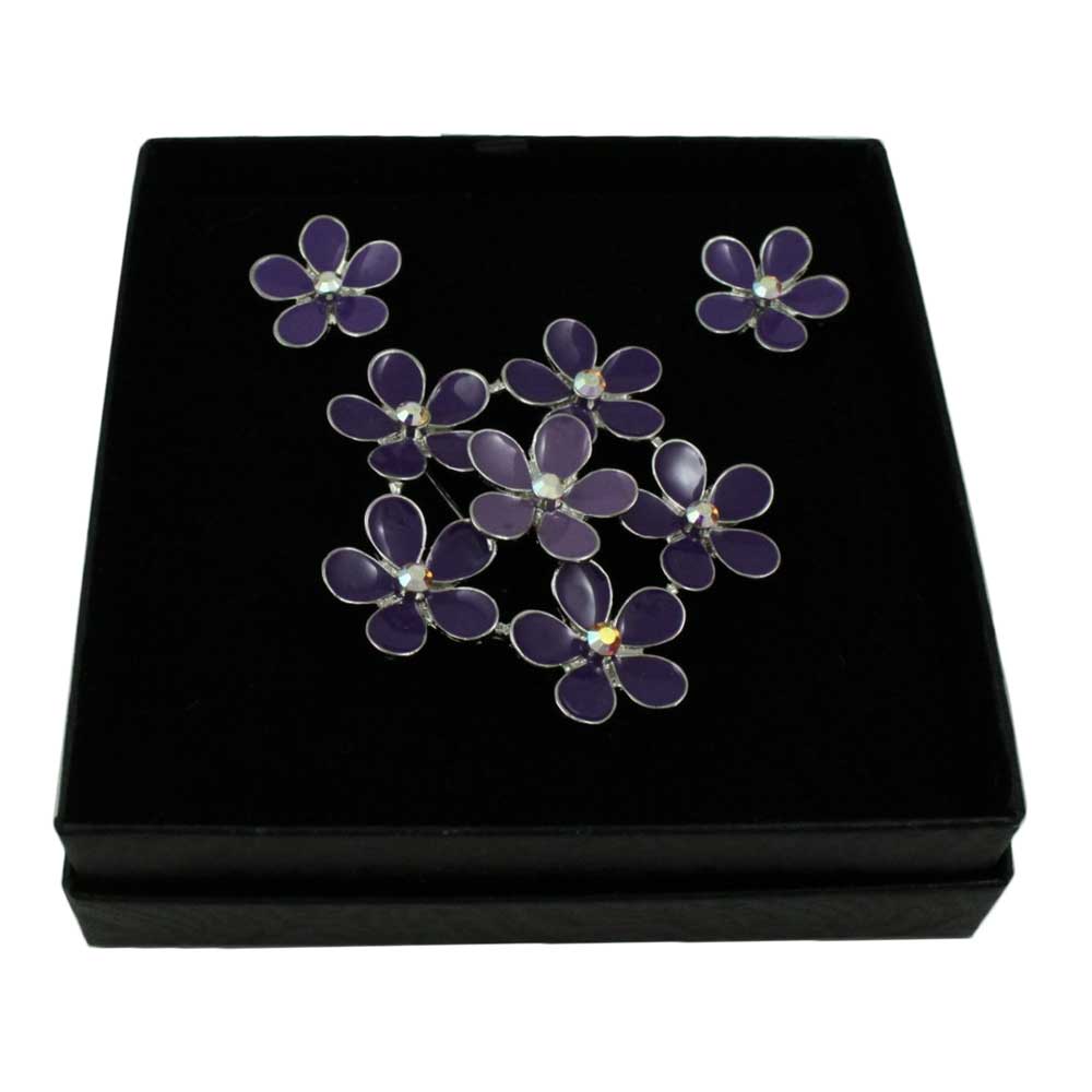 Shades of Purple Daisies Brooch Pin and Earring Set - PRL178BS - Lilylin Designs