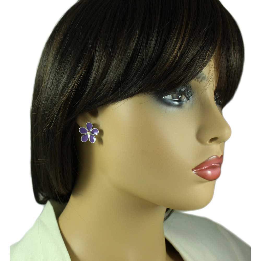 Shades of Purple Daisies Brooch Pin and Earring Set - PRL178BS - Lilylin Designs