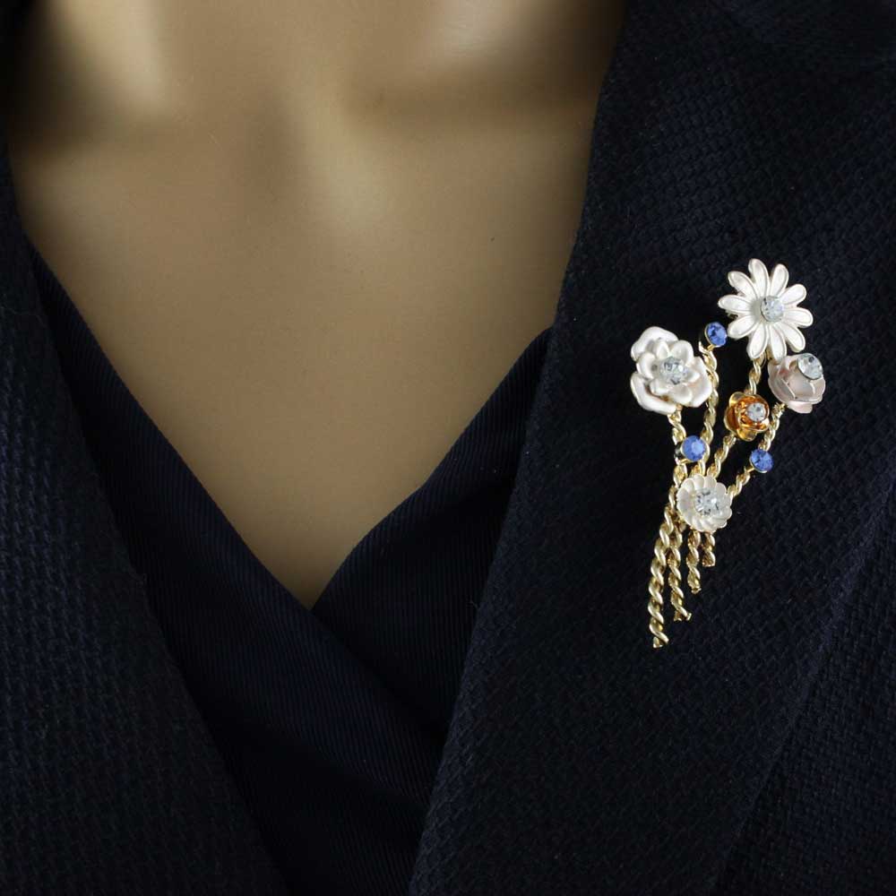 Light Gray Enamel Flowers Bouquet Brooch Pin - PRL239 - Lilylin Designs