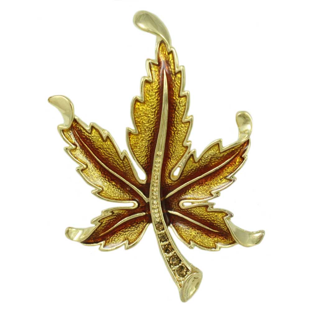 Lilylin Designs Brown Enamel and Crystal Maple Leaf Brooch Pin