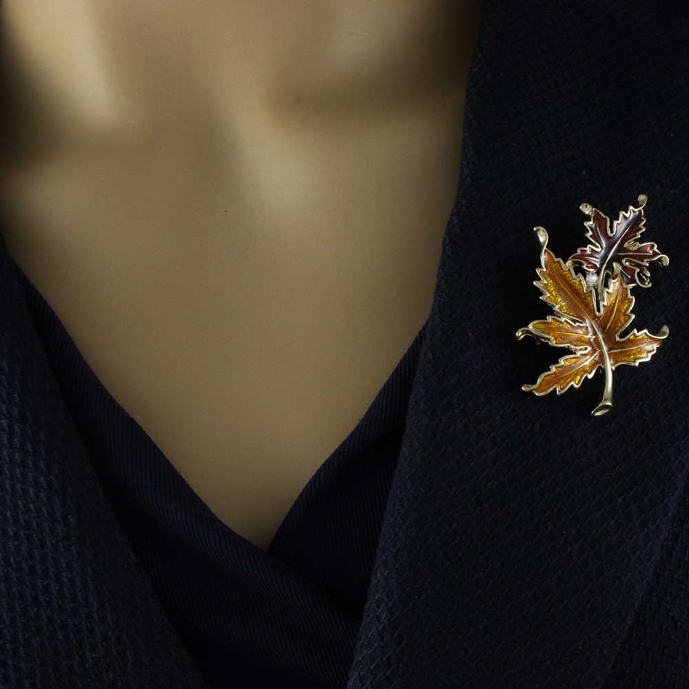 Burgundy and Gold Maple Leaves Pin and Earring Set - PRL341BSB - Lilylin Designs