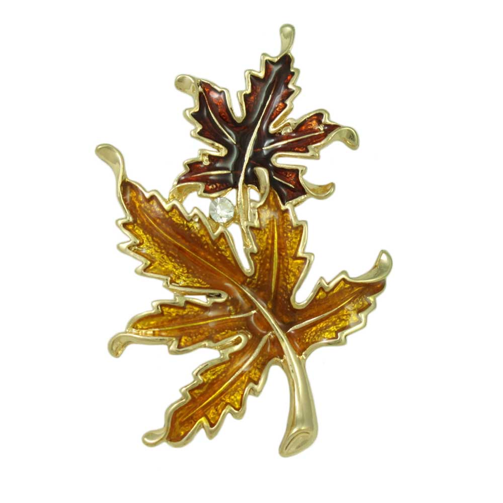 Lilylin Designs Gold and Burgundy Enamel Maple Leaves Brooch Pin