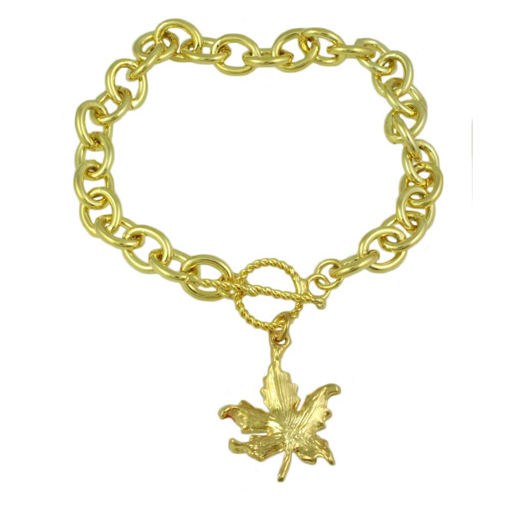 Gold - tone Link Bracelet with Enamel Maple Leaf Charm - PRL341BB - Lilylin Designs