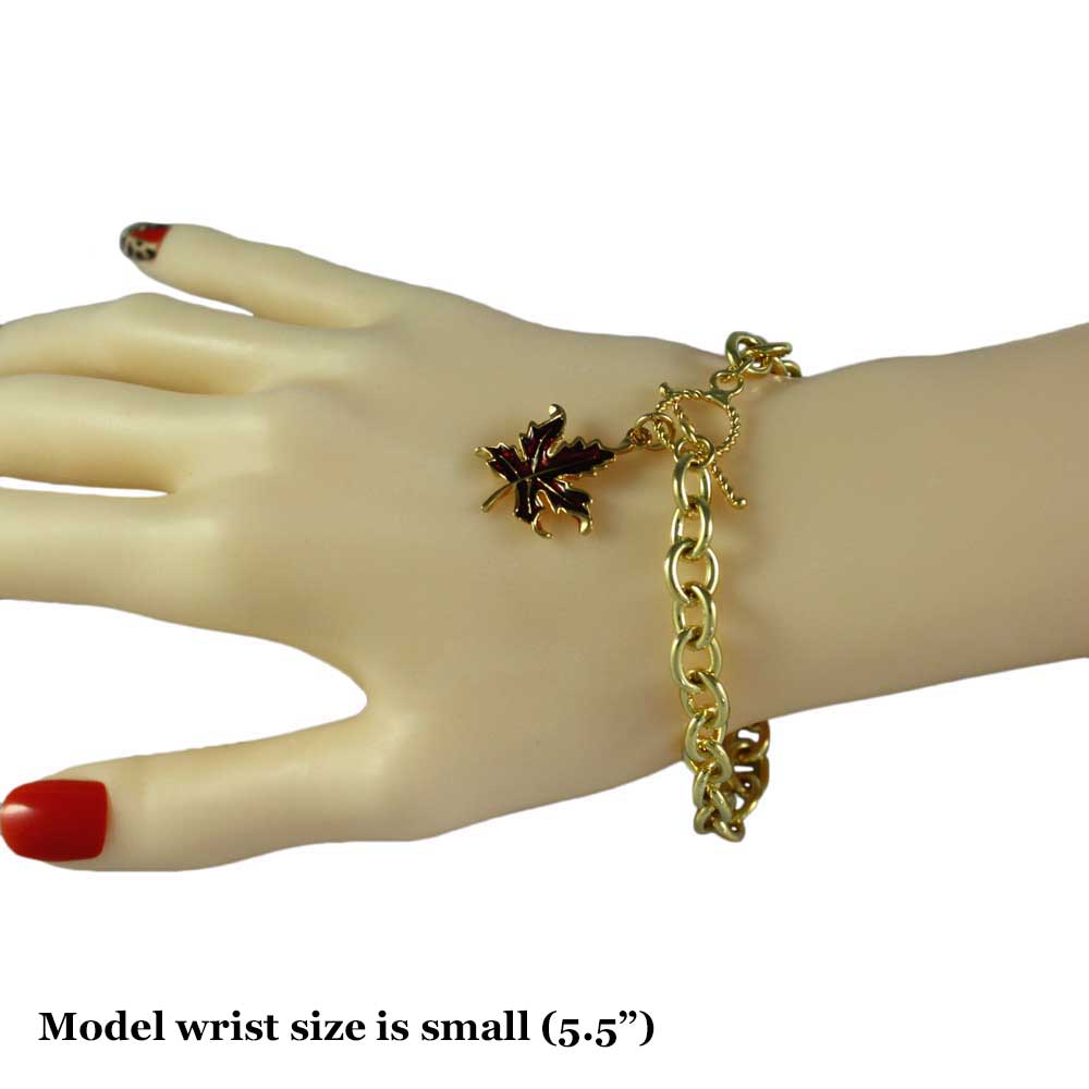 Gold - tone Link Bracelet with Enamel Maple Leaf Charm - PRL341BB - Lilylin Designs