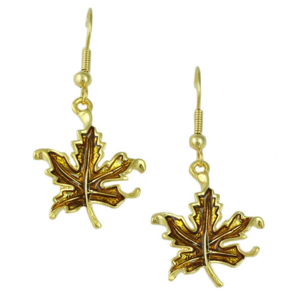 Lilylin Designs Gold Enamel Maple Leaf Dangling Pierced Earring
