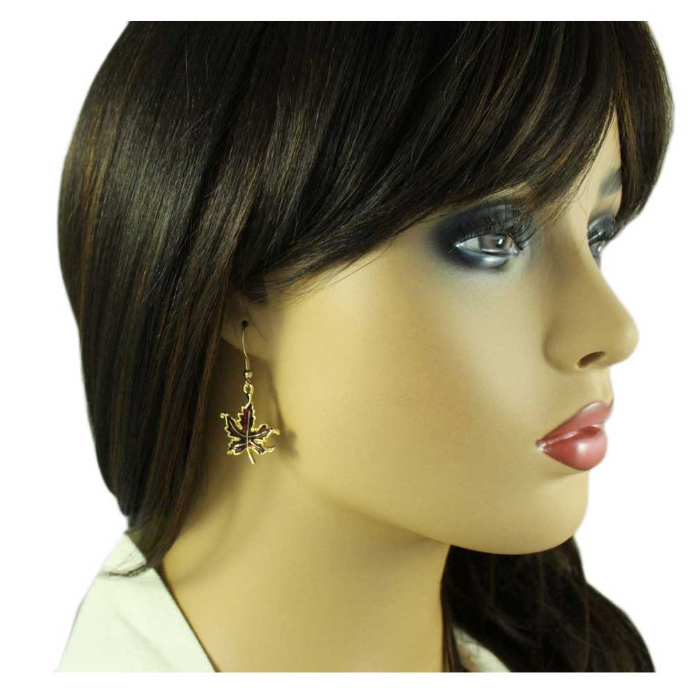 Burgundy and Gold Maple Leaves Pin and Earring Set - PRL341BSB - Lilylin Designs