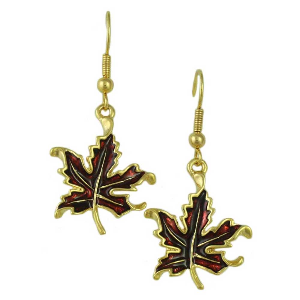 Lilylin Designs Burgundy Enamel Maple Leaf Dangling Pierced Earring