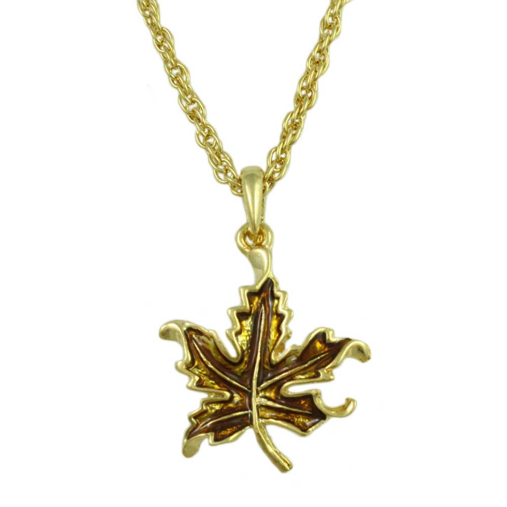 Lilylin Designs Gold Enamel Maple Leaf Pendant on Gold-tone Chain